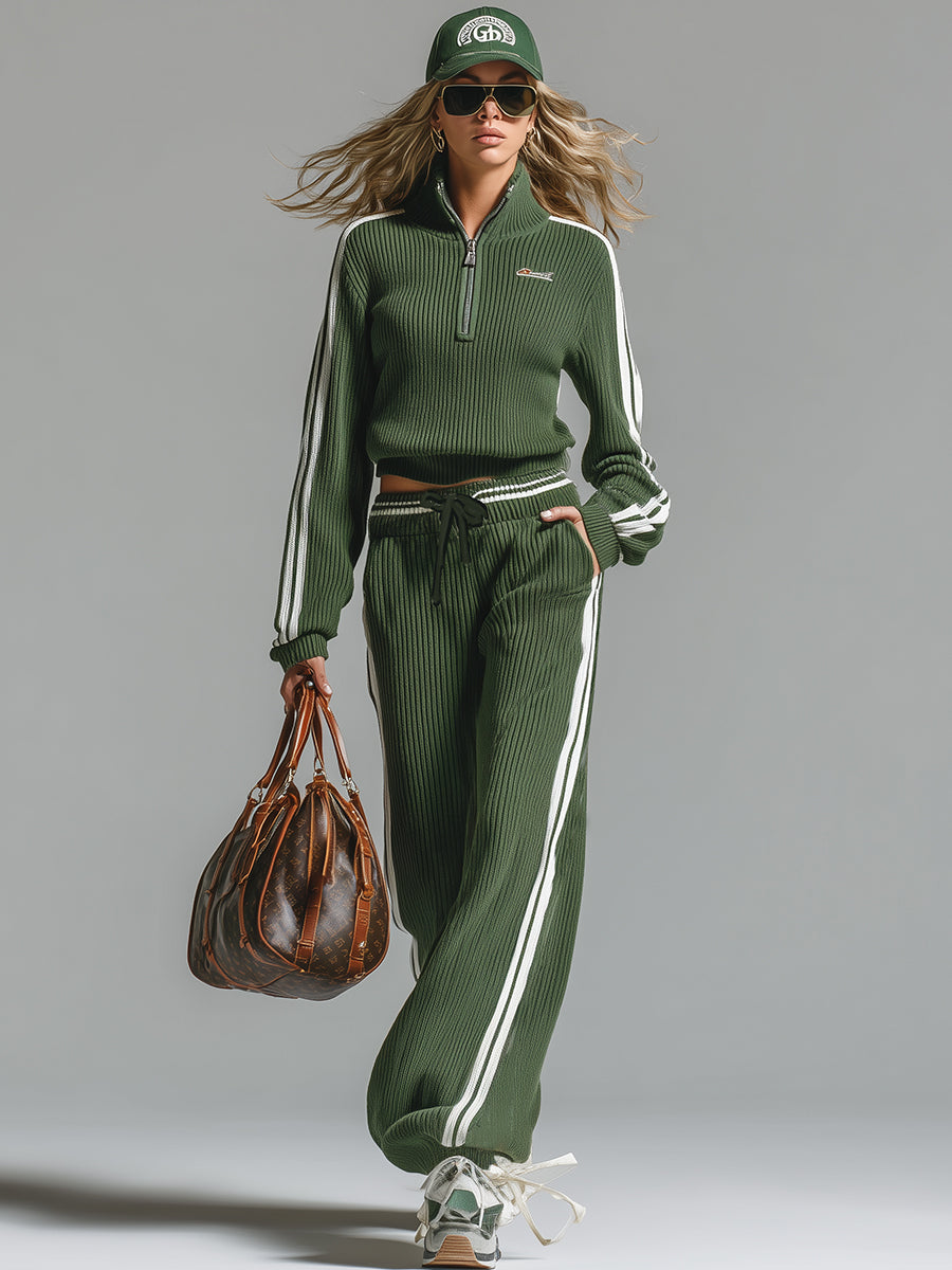 Sandra | Ribbed Half-Zip Wide Leg Lounge Set