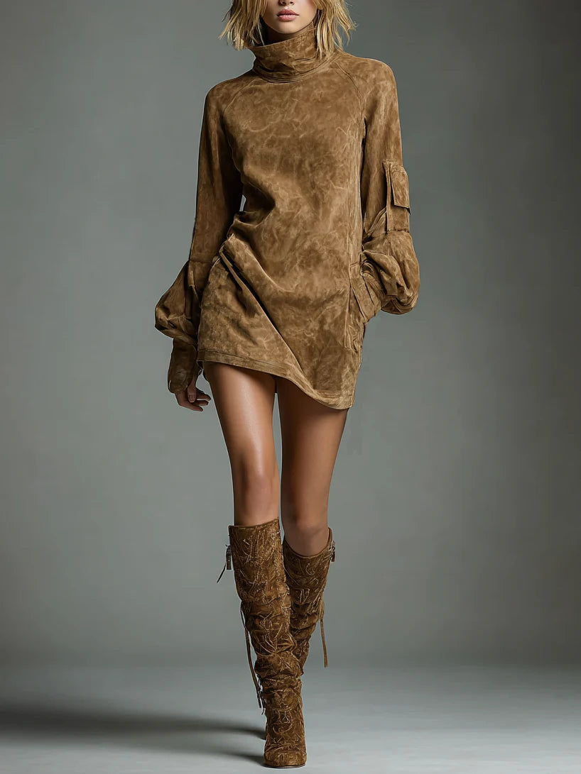 Sandra | Vintage Turtleneck Mini Long Sleeve Dress
