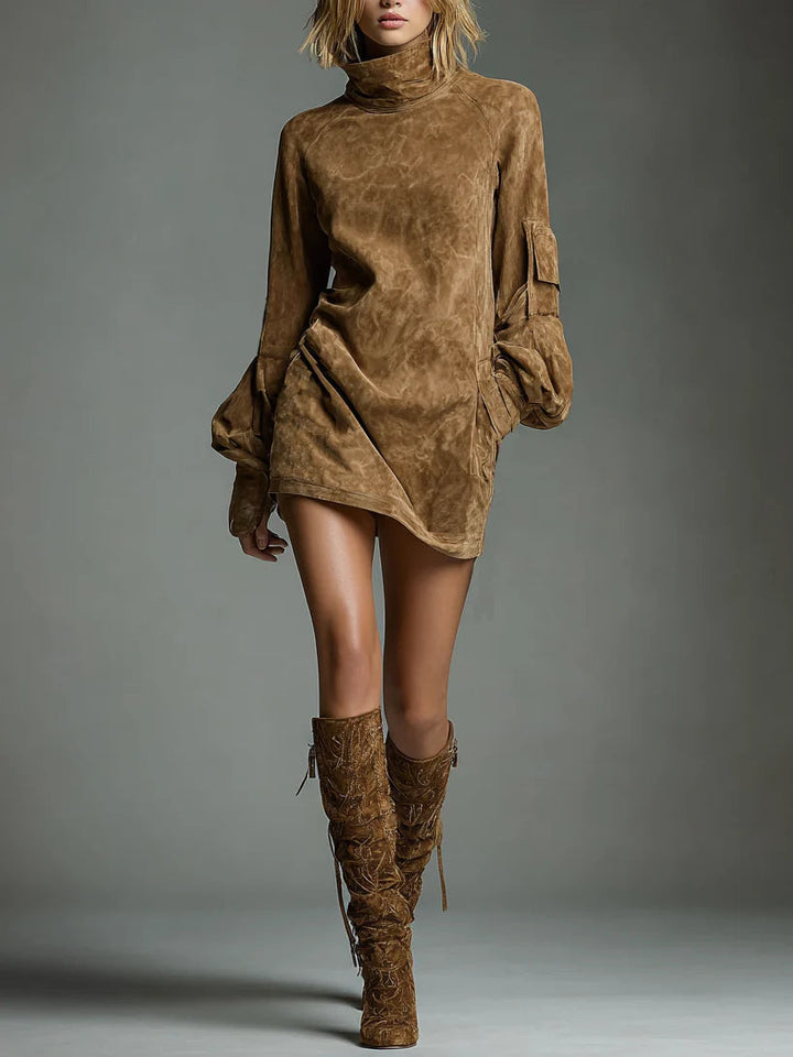 Sandra | Vintage Turtleneck Mini Long Sleeve Dress