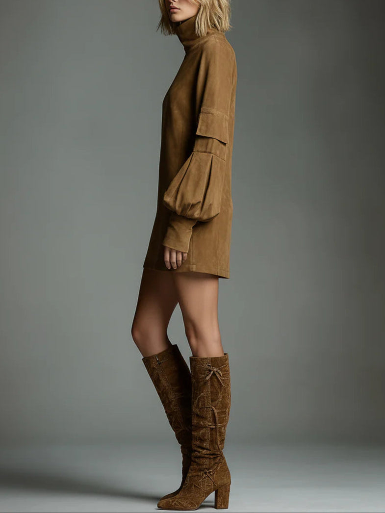 Sandra | Vintage Turtleneck Mini Long Sleeve Dress