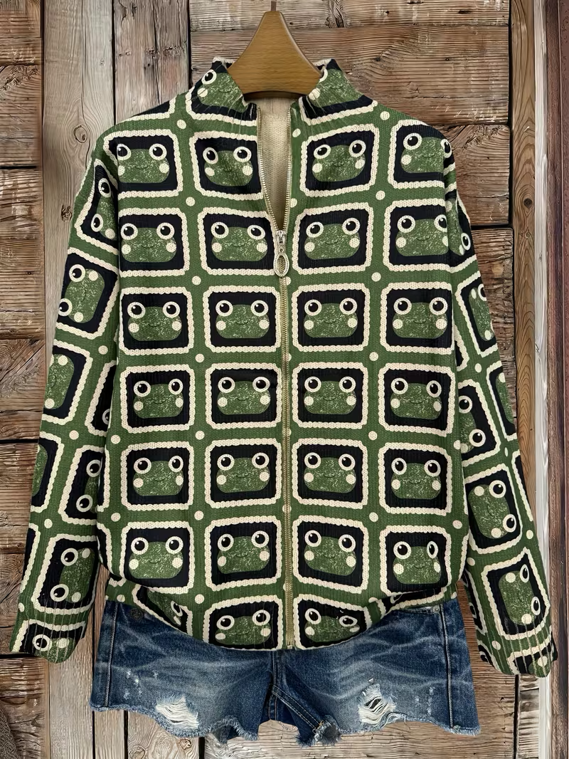 Sara | Effortless Retro Geometric Zip Up Cardigan