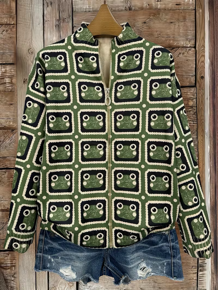 Sara | Effortless Retro Geometric Zip Up Cardigan