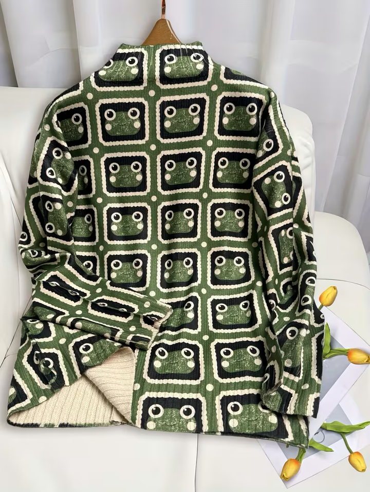 Sara | Effortless Retro Geometric Zip Up Cardigan