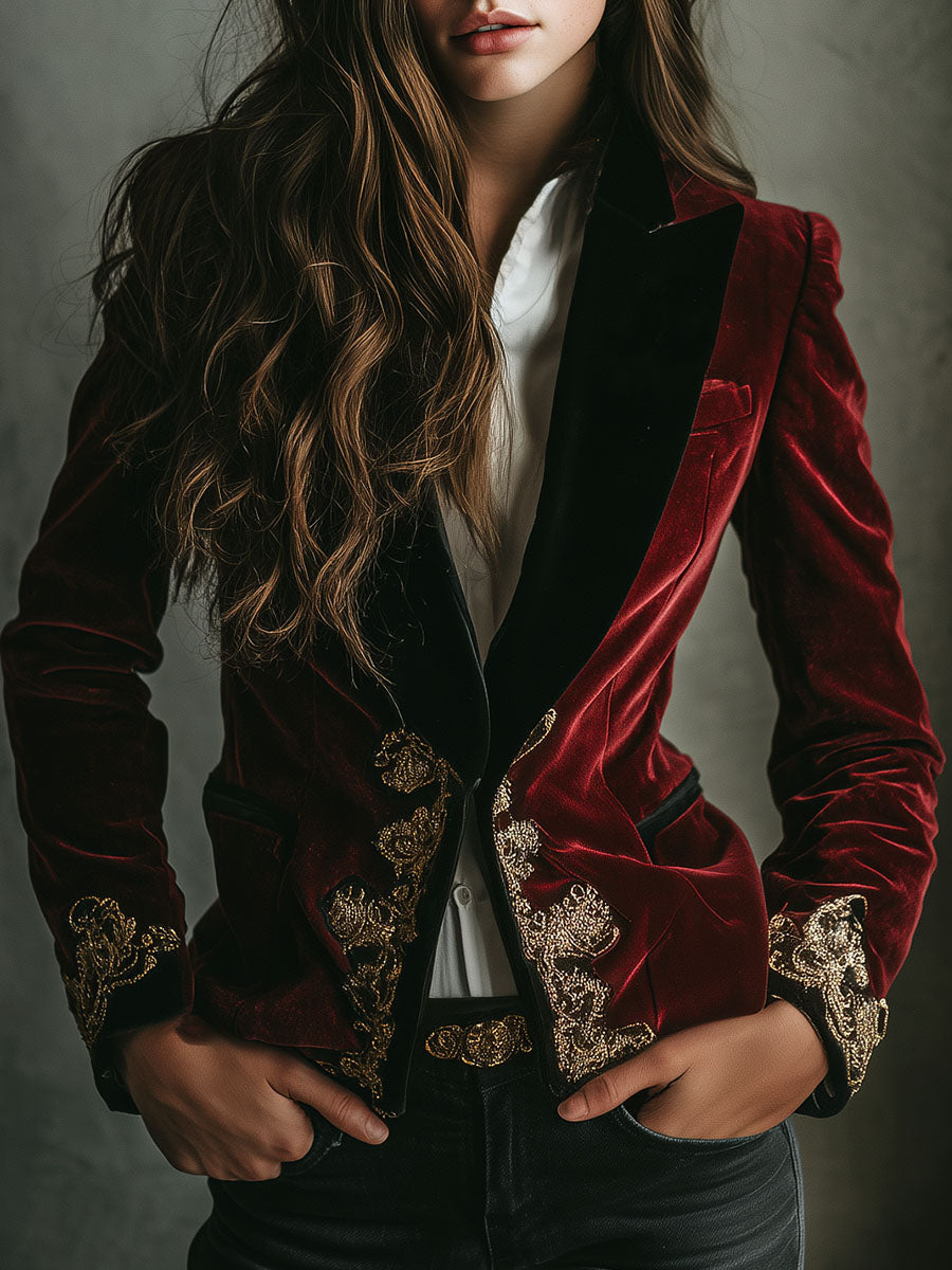 Sara | Embroidered Tailored Tuxedo Blazer