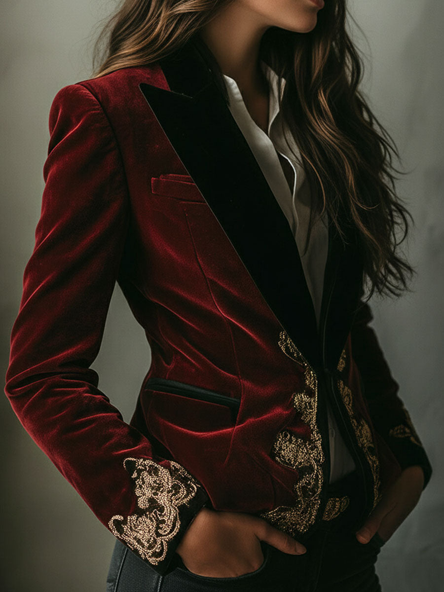 Sara | Embroidered Tailored Tuxedo Blazer