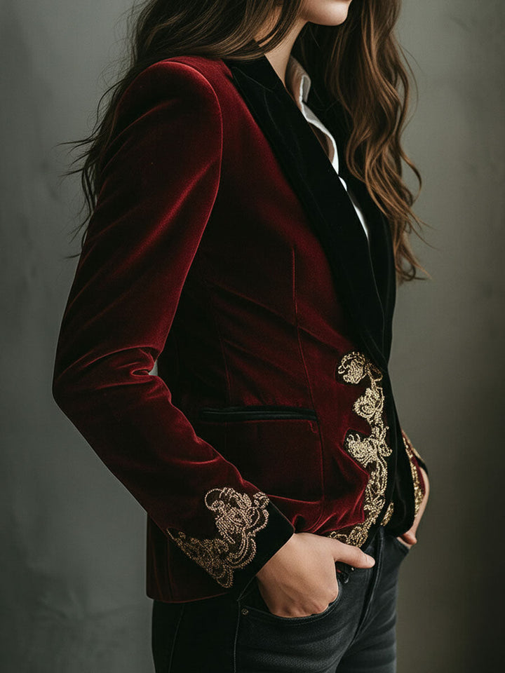 Sara | Embroidered Tailored Tuxedo Blazer