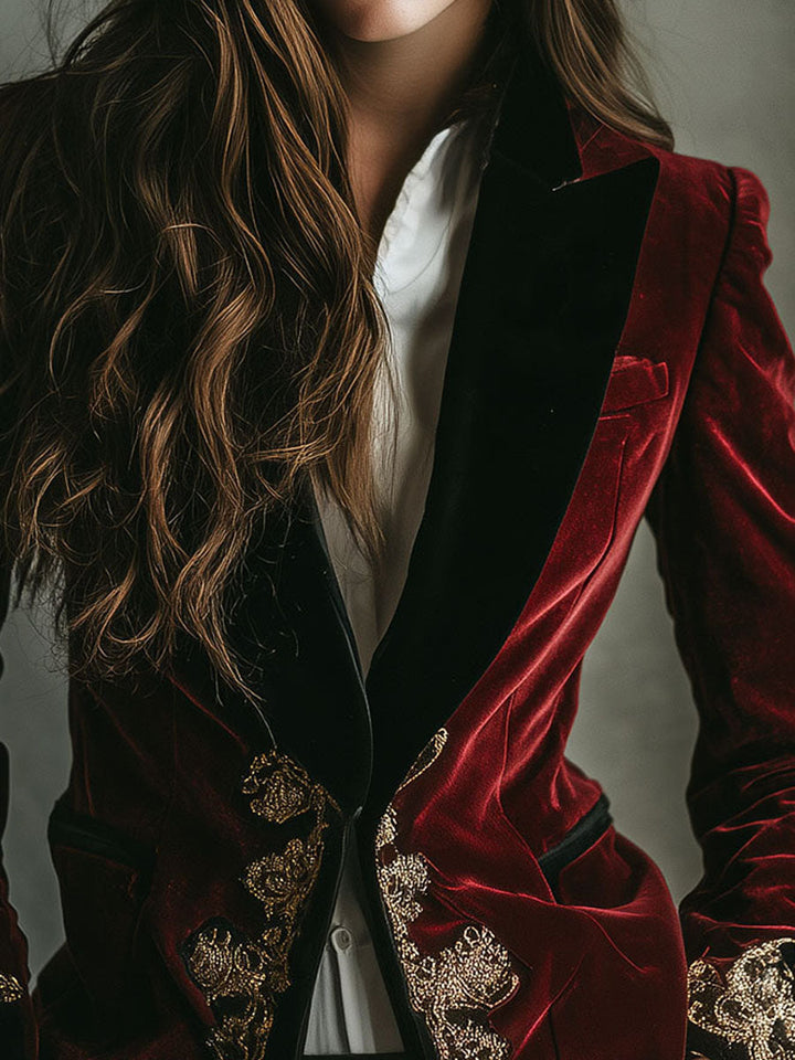 Sara | Embroidered Tailored Tuxedo Blazer