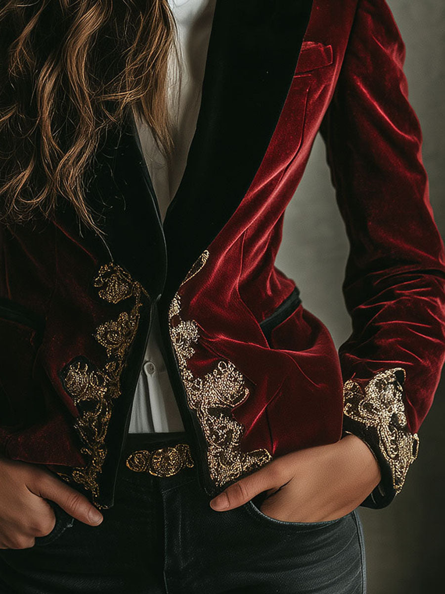 Sara | Embroidered Tailored Tuxedo Blazer