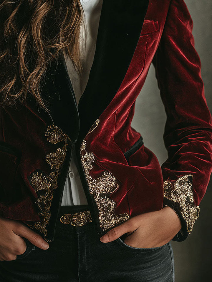 Sara | Embroidered Tailored Tuxedo Blazer