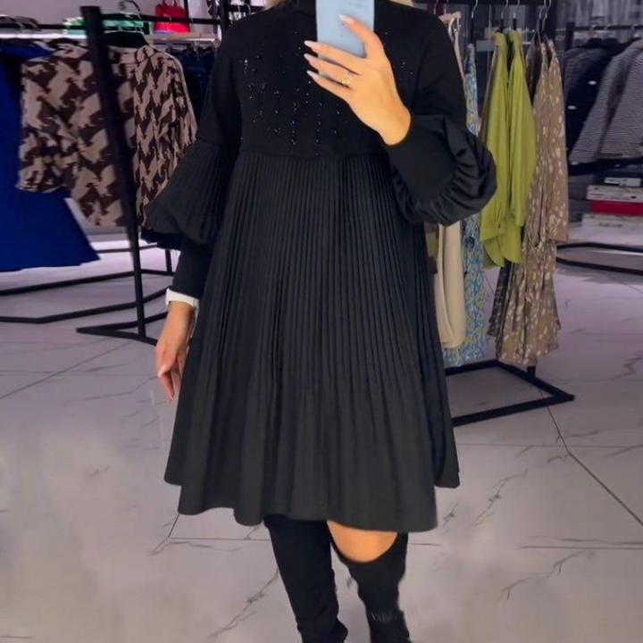 Sara | Refined Pleated Long Sleeve Sweater Dress