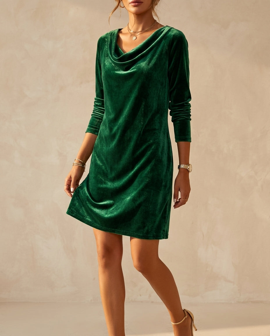 Sara | Relaxed Velvet Cowl Neck Christmas Dress