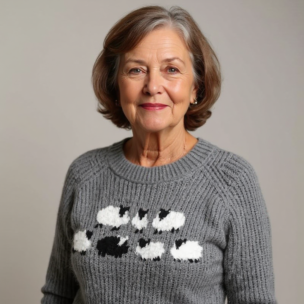 Sara | Sheep Pattern Crewneck Knit Sweater