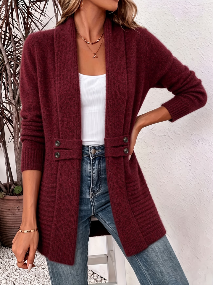 Sarah | Elegant Shawl Collar Open Front Long Cardigan
