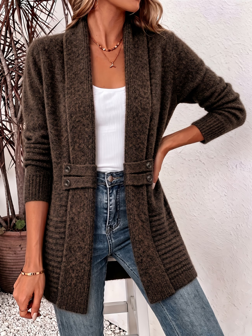 Sarah | Elegant Shawl Collar Open Front Long Cardigan