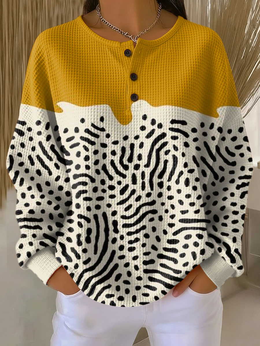 Sharon | Chic Abstract Print Henley Knit Sweater