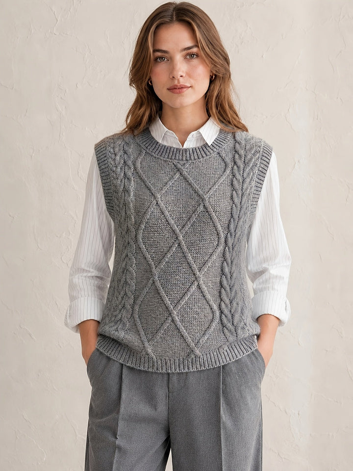 Sharon | Chic Diamond Cable Knit Sweater Vest