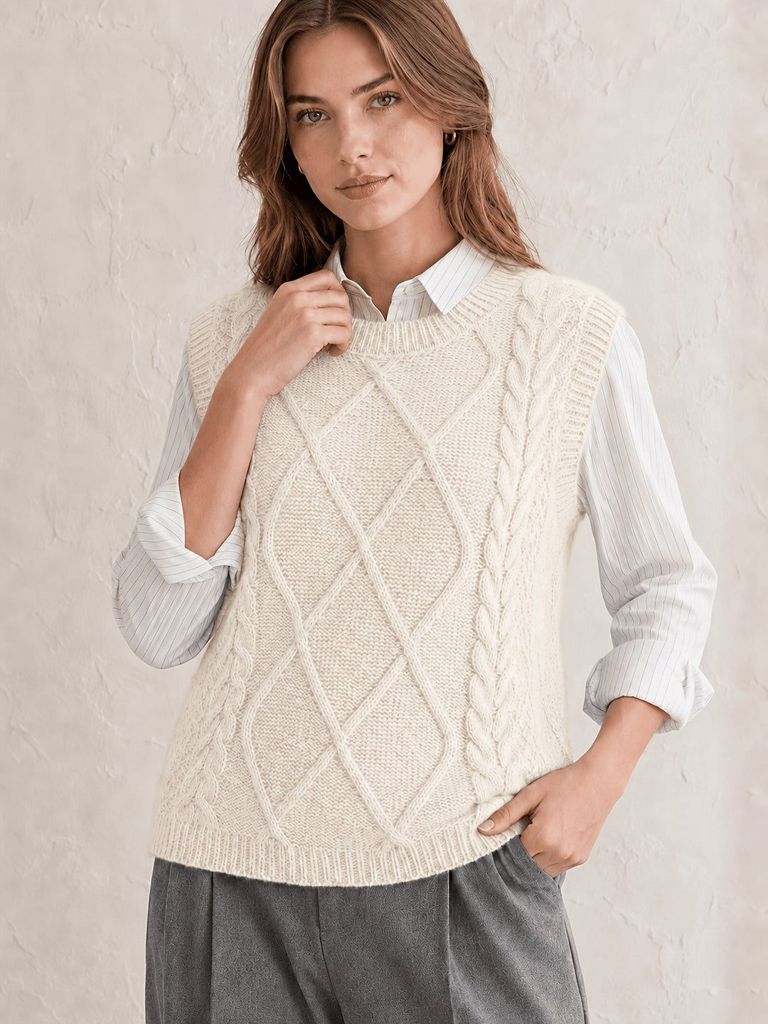 Sharon | Chic Diamond Cable Knit Sweater Vest