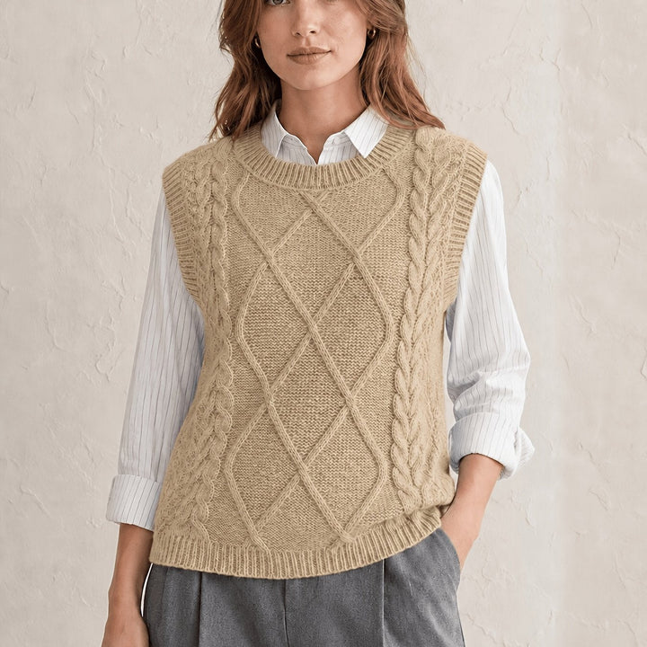 Sharon | Chic Diamond Cable Knit Sweater Vest