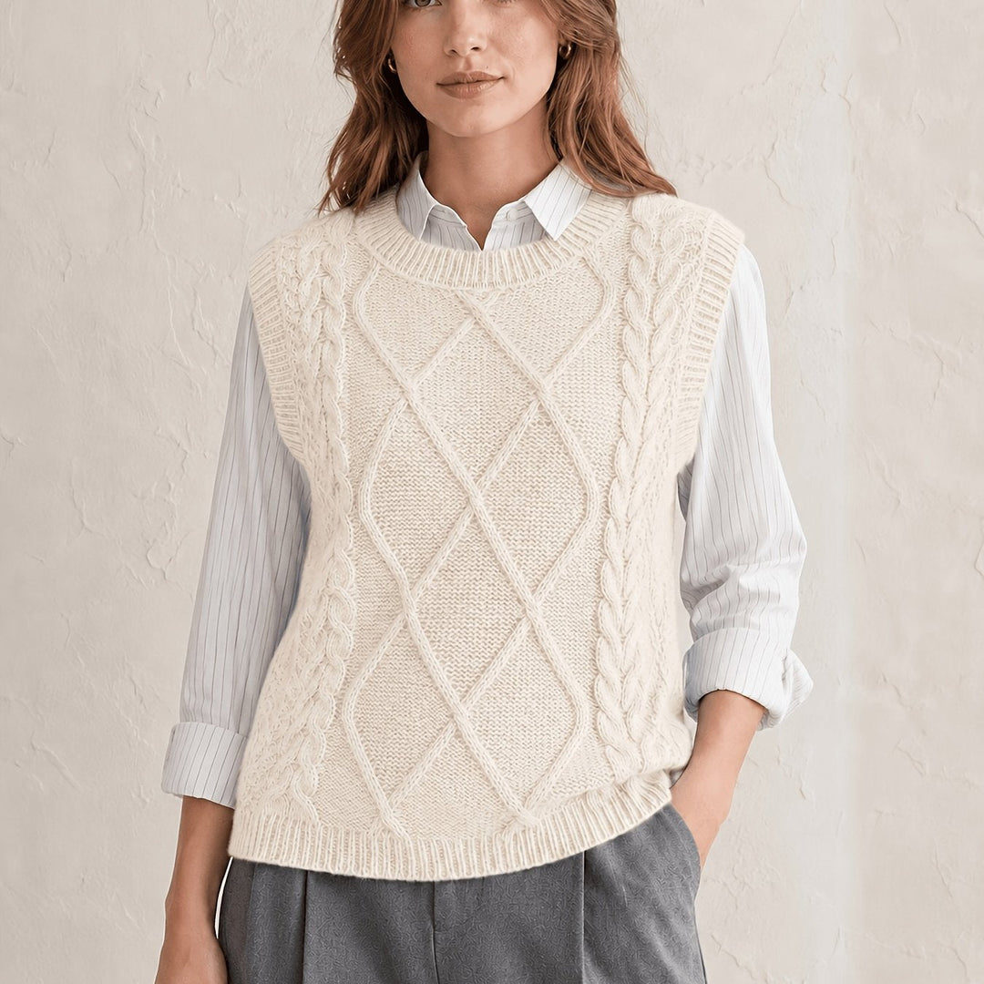 Sharon | Chic Diamond Cable Knit Sweater Vest