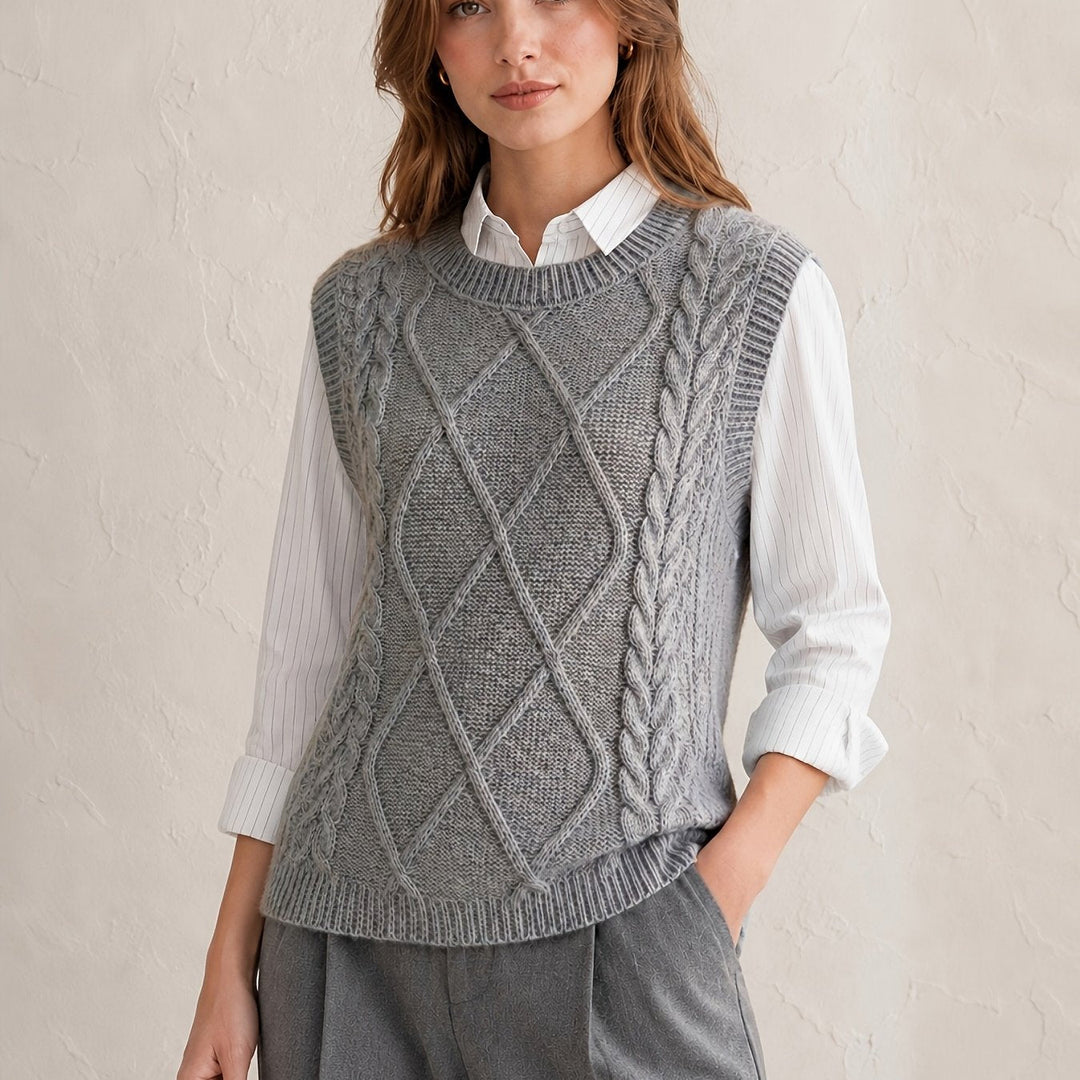 Sharon | Chic Diamond Cable Knit Sweater Vest