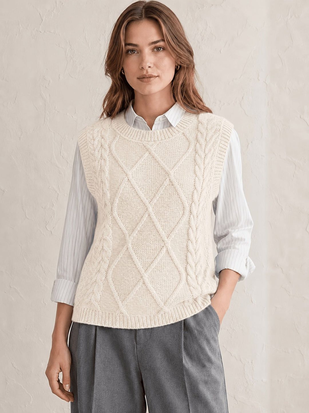 Sharon | Chic Diamond Cable Knit Sweater Vest