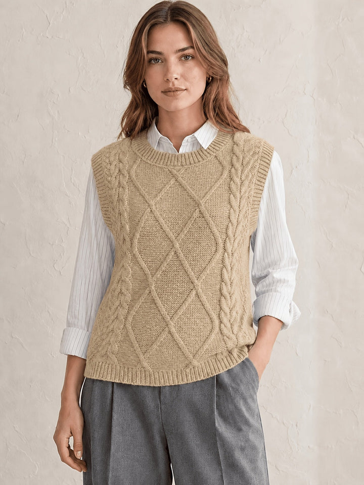 Sharon | Chic Diamond Cable Knit Sweater Vest