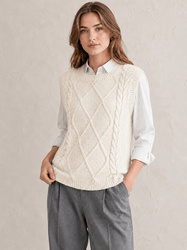 Sharon | Chic Diamond Cable Knit Sweater Vest