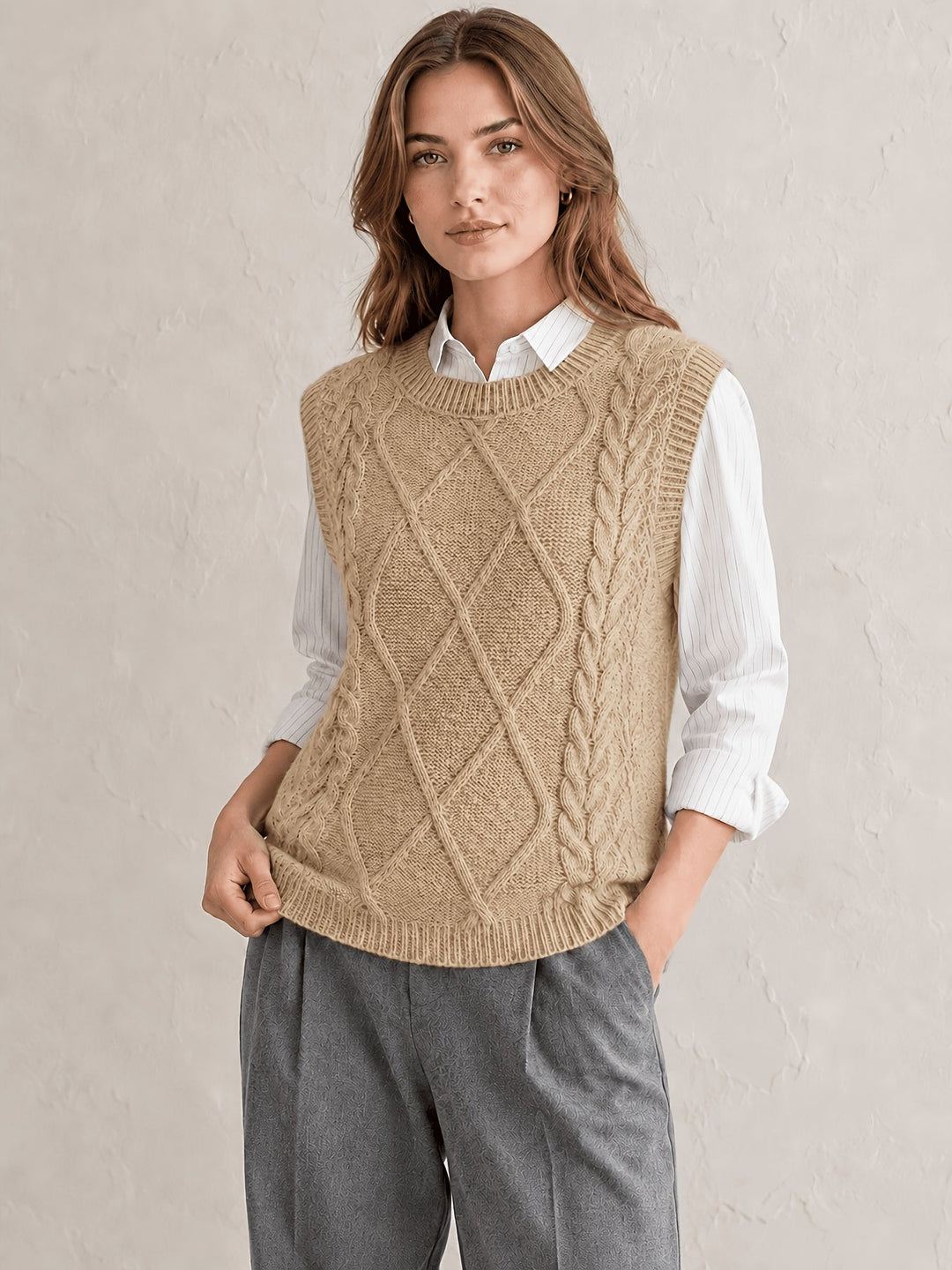 Sharon | Chic Diamond Cable Knit Sweater Vest