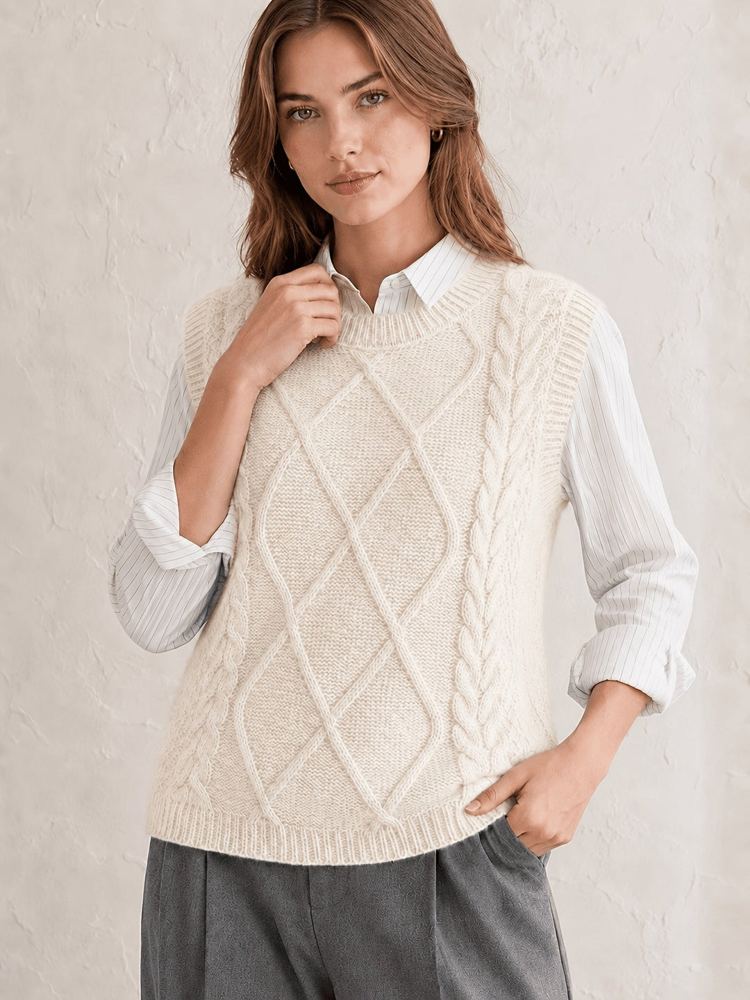 Sharon | Chic Diamond Cable Knit Sweater Vest