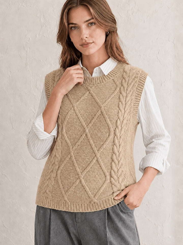 Sharon | Chic Diamond Cable Knit Sweater Vest