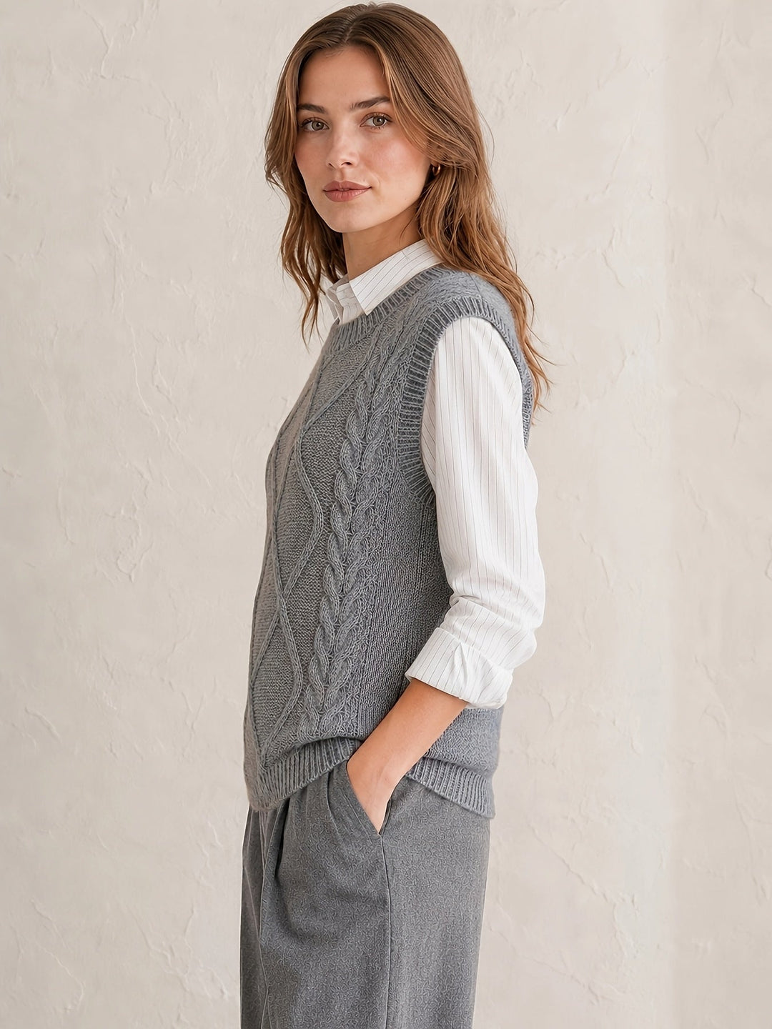 Sharon | Chic Diamond Cable Knit Sweater Vest