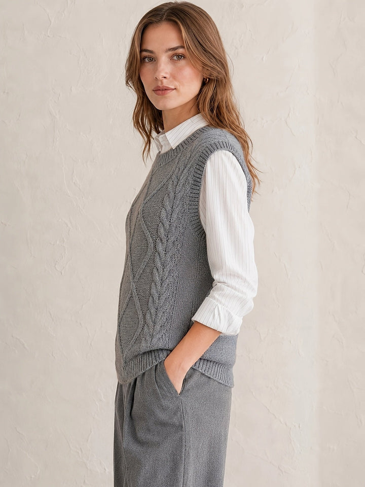 Sharon | Chic Diamond Cable Knit Sweater Vest