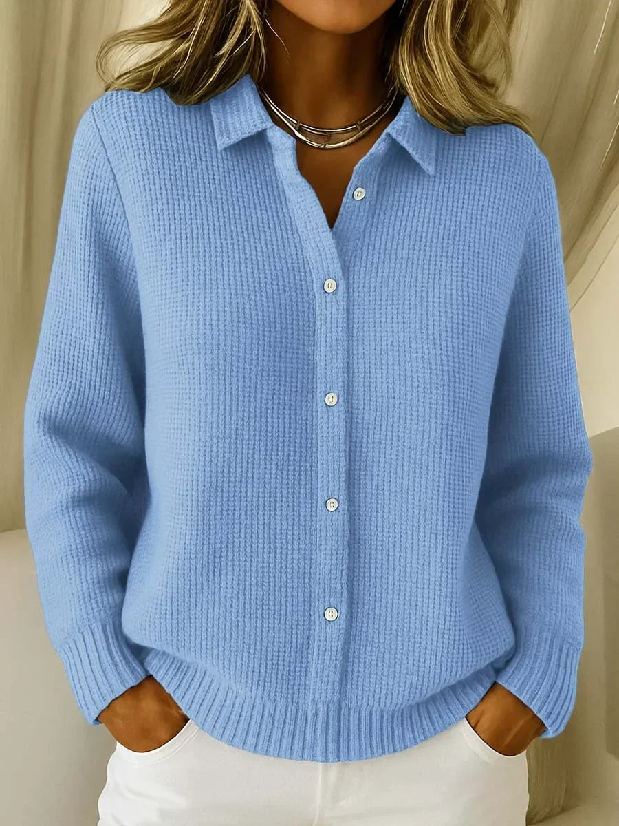 Shirley | Effortless Collared Long Sleeve Button-Up Knit Cardigan