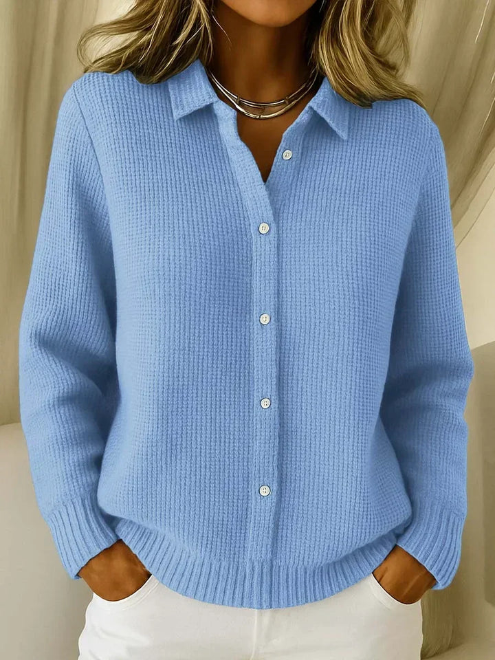 Shirley | Effortless Collared Long Sleeve Button-Up Knit Cardigan