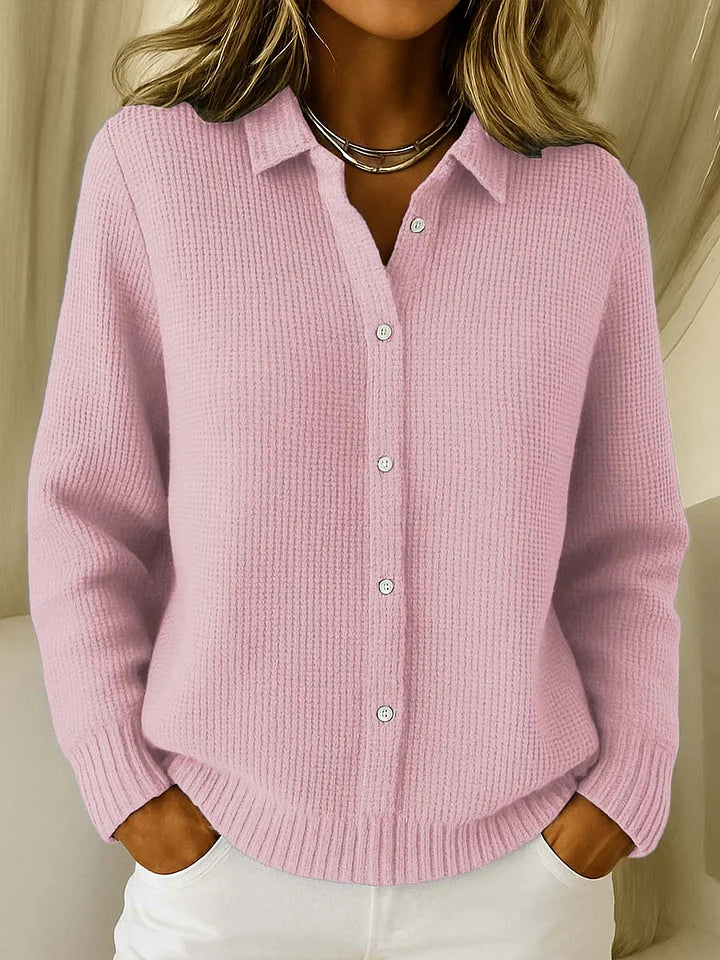 Shirley | Effortless Collared Long Sleeve Button-Up Knit Cardigan