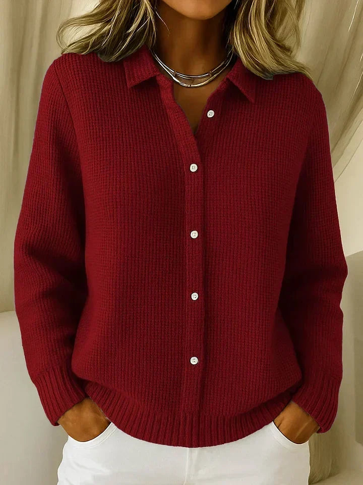 Shirley | Effortless Collared Long Sleeve Button-Up Knit Cardigan