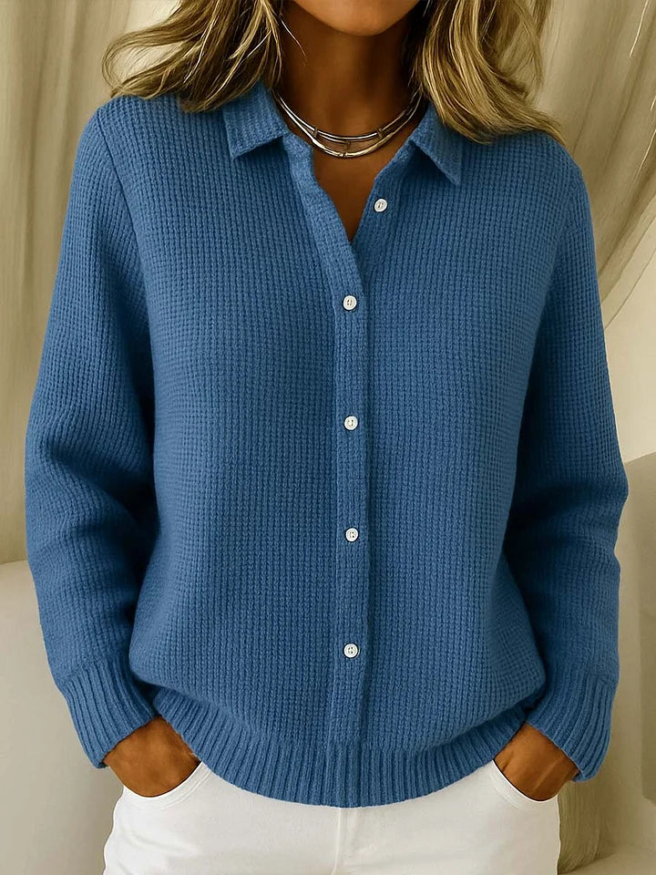 Shirley | Effortless Collared Long Sleeve Button-Up Knit Cardigan