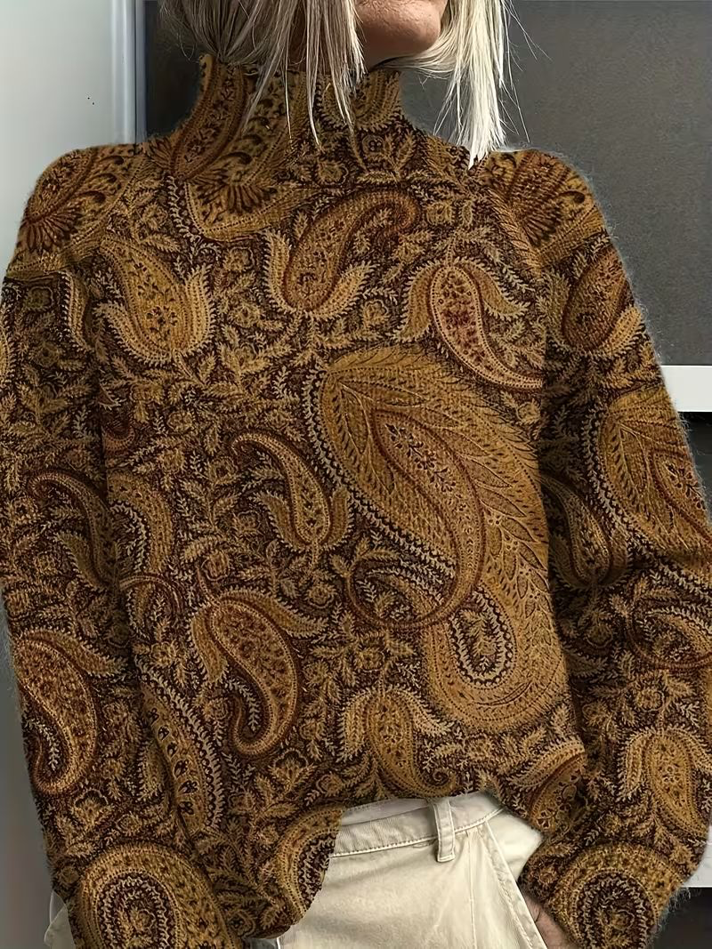 Shirley | Elegant Paisley Long Sleeve Turtleneck Sweater