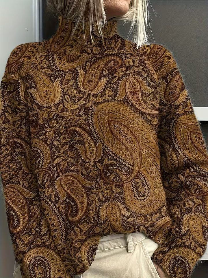 Shirley | Elegant Paisley Long Sleeve Turtleneck Sweater