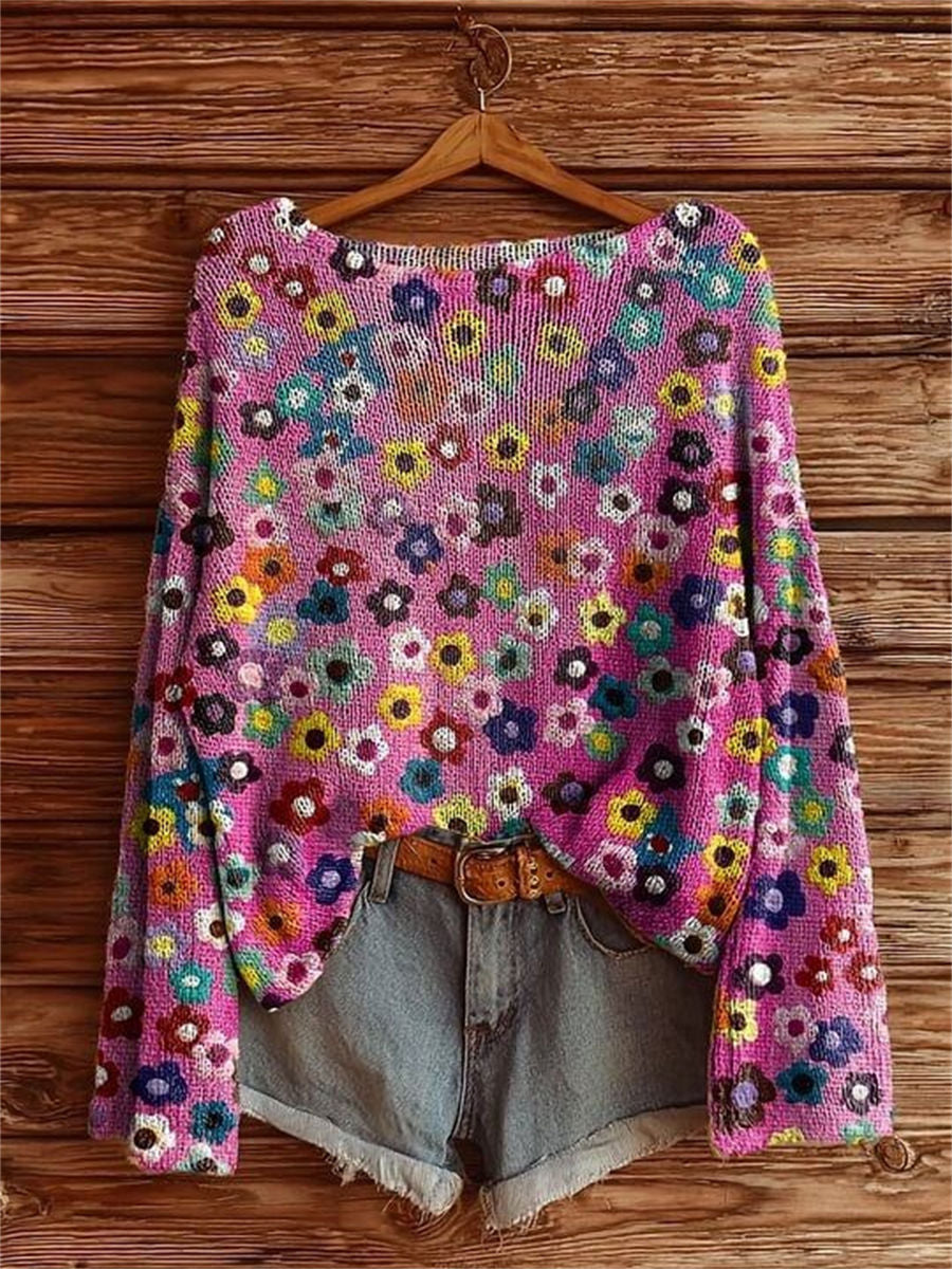 Sophia | Stylish Floral Long Sleeve Knit Sweater