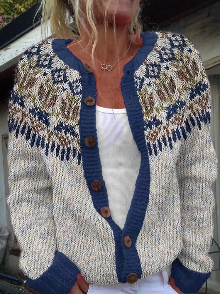Sophia | Stylish Vintage Button Front Fair Isle Cardigan