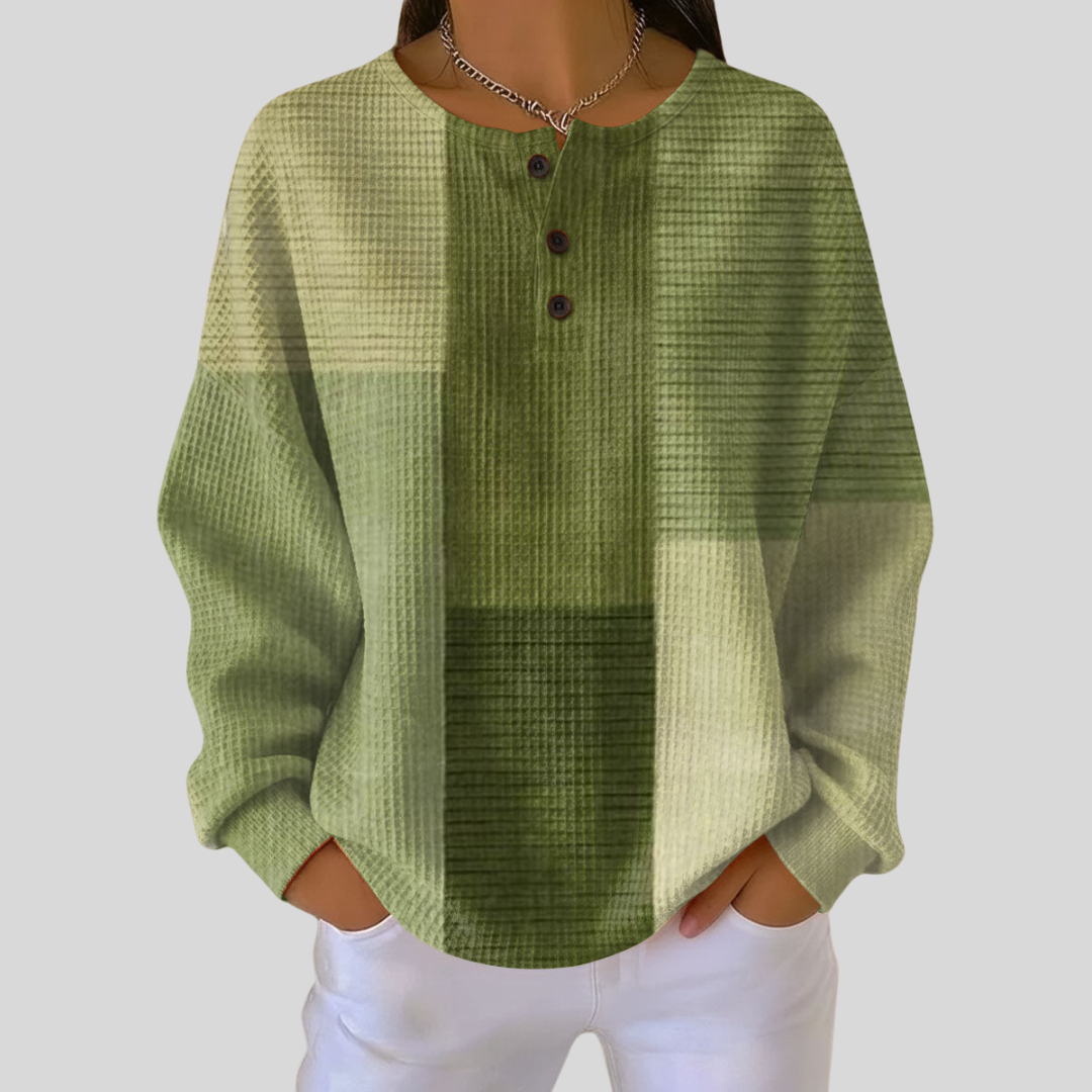 Susan | Relaxed Fit Henley Waffle Knit Sweater