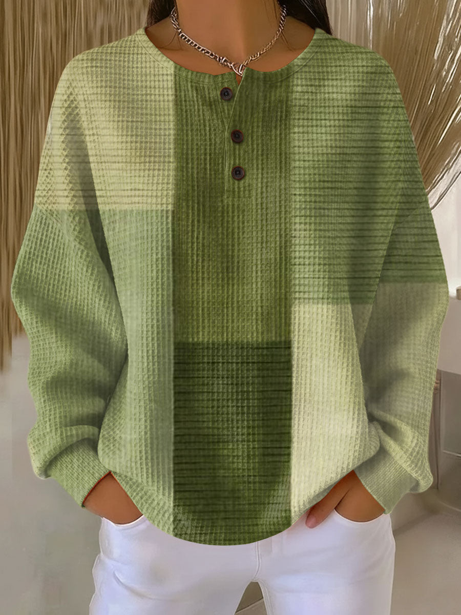 Susan | Relaxed Fit Henley Waffle Knit Sweater
