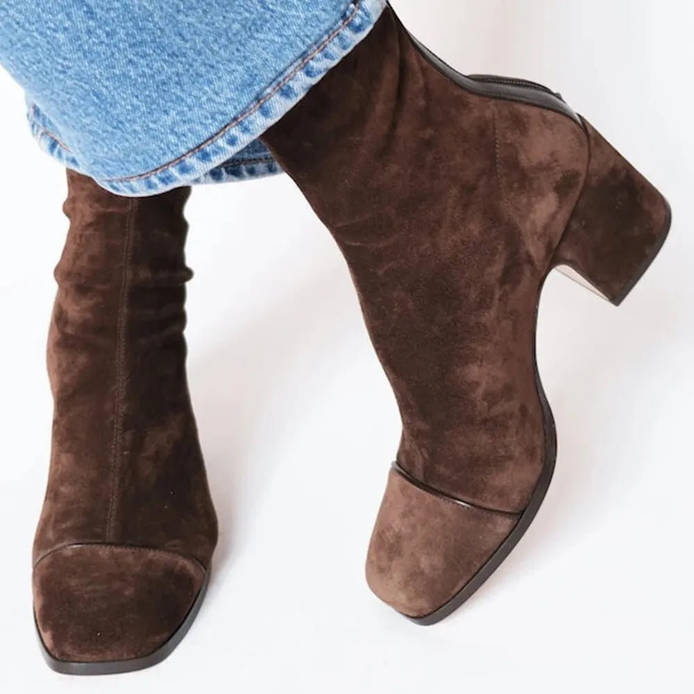 Teresa | Classic Square Toe Block Heel Ankle Boots