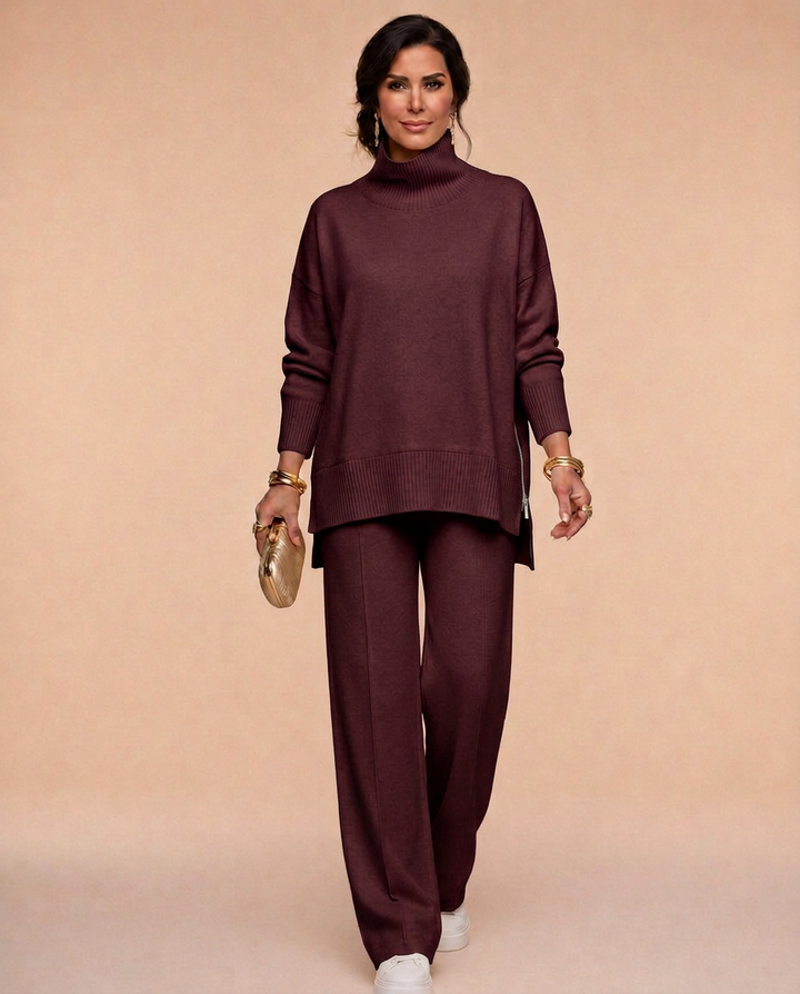 Teresa | Effortless Turtleneck Wide Leg Knit Lounge Set