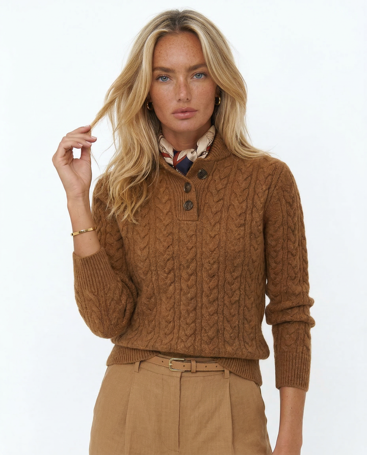 Teresa | Polished Button-Up Cable Knit Sweater with Stand Collar