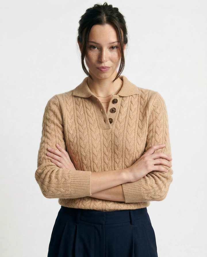 Teresa | Polished Button-Up Cable Knit Sweater with Stand Collar