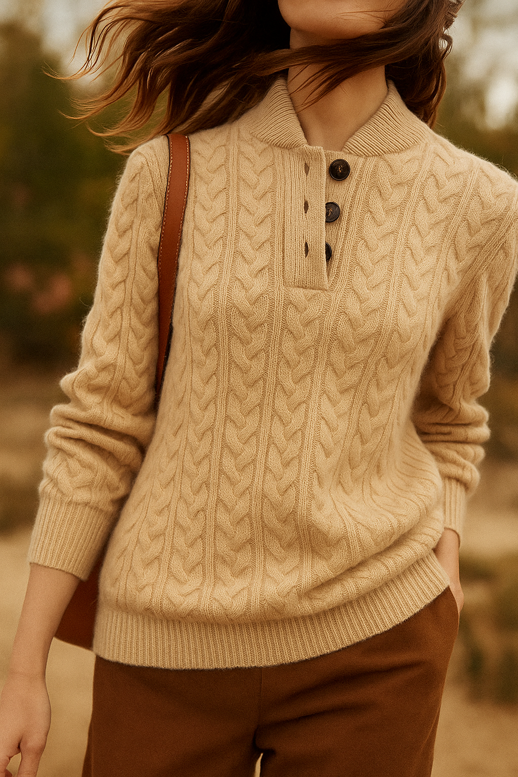 Teresa | Polished Button-Up Cable Knit Sweater with Stand Collar