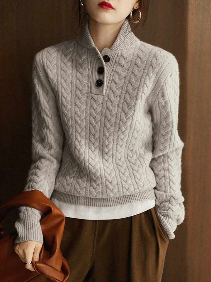 Teresa | Polished Button-Up Cable Knit Sweater with Stand Collar