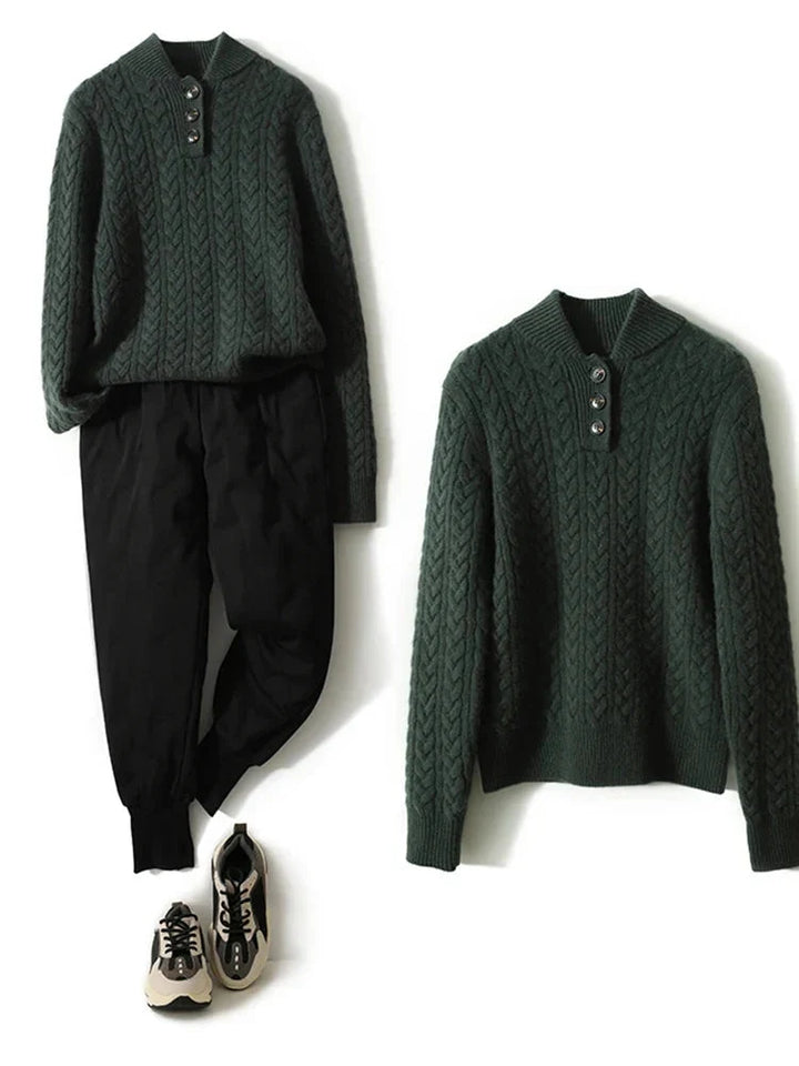 Teresa | Polished Button-Up Cable Knit Sweater with Stand Collar